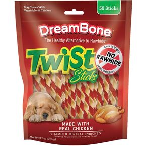 DreamBone Twist Sticks, Made With Real Chicken, Rawhide-Free Chews for Dogs, 50 Count