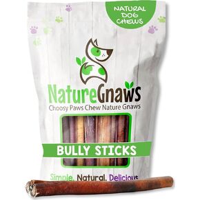 Nature Gnaws USA Steer Sticks for Dogs 5-7" (8oz) - Mixed Thickness - Long Lasting for Aggressive Chewers and Large Dogs - Natural Beef Bully Dog Chew Bones (Pack of 2)