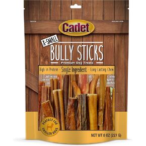 Cadet Bully Sticks for Small Dogs – All-Natural Beef Pizzle, High Protein, Low Fat, Long-Lasting, Grain & Rawhide-Free Dog Chews for Aggressive Chewers, Small (12 Ounce)