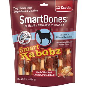SmartBones Smart Kabobz, Treat Your Dog to a Rawhide-Free Chew Made With Real Chicken, Beef and Pork, 12 Count (Pack of 1)