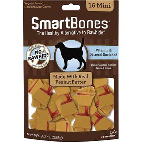 SmartBones Mini Bones With Real Peanut Butter 56 Count, Rawhide-Free Chews For Dogs