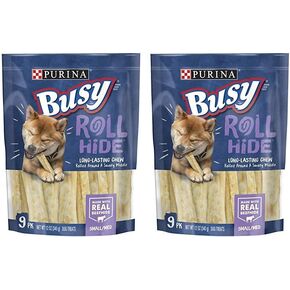 Purina Busy Rawhide Small/Medium Breed Dog Bones, Rollhide - 9 ct. Pouch