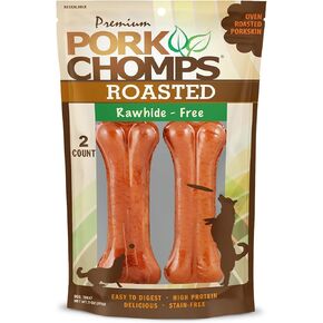 Pork Chomps Roasted Pressed Pork Skin Dog Chews, 4.5-inch Bone, 2 Count
