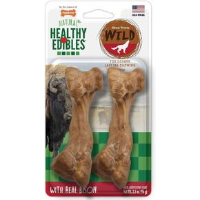 Nylabone Healthy Edibles WILD Natural Long-Lasting Bison Flavor Bone Chew Treats for Dogs, Medium (2 Count) in Kuwait