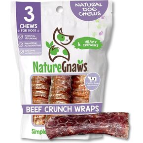 Nature Gnaws Beef Trachea Crunch Wraps for Dogs (3 Count) - Long Lasting Natural Beef Jerky Dog Chew Bones - Rawhide Free