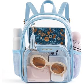 Missnine Clear Backpack Stadium Approved, Thick PVC Mini Clear Bag with Leather Trim for Sports Event, Concert, Festival, Black
