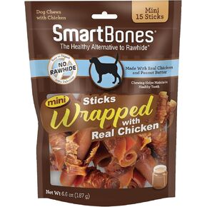 SmartBones Mini Chicken-Wrapped Sticks For Dogs With Real Peanut Butter, Rawhide-Free Dog Chew, 15 count