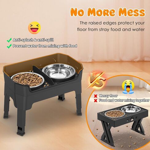 URPOWER 3-in-1 Elevated Dog Bowls - Mess Proof Double Deck 4 Height Adjustable Raised Stand with 2 Stainless Steel Food Bowls & Licking Plate for Small & Large Dogs in Kuwait