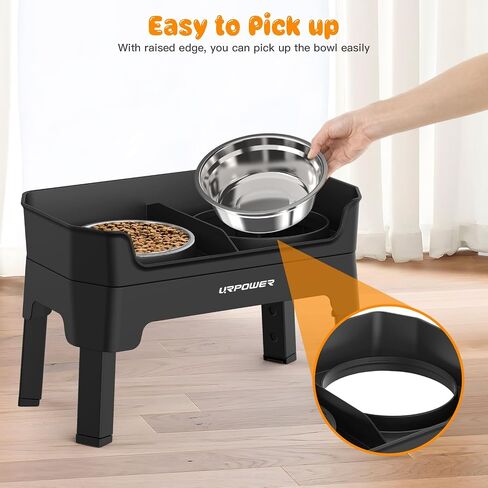 URPOWER 3-in-1 Elevated Dog Bowls - Mess Proof Double Deck 4 Height Adjustable Raised Stand with 2 Stainless Steel Food Bowls & Licking Plate for Small & Large Dogs in Kuwait