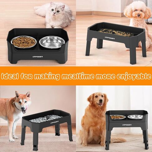 URPOWER 3-in-1 Elevated Dog Bowls - Mess Proof Double Deck 4 Height Adjustable Raised Stand with 2 Stainless Steel Food Bowls & Licking Plate for Small & Large Dogs in Kuwait