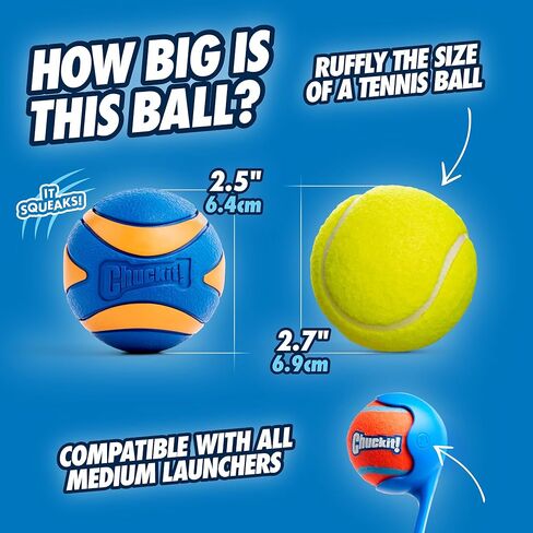Chuckit! Ultra Squeaker Balls for Dogs, Floating Water Pet Toys, Durable Rubber Pet Toy, Bouncy Squeaky Fetch Balls For Dogs, Pack of 2, Medium (2.5") in Kuwait