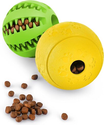 HIPPIH Dog Puzzle Toy 2 Pack, Interactive Dog Toys for Treat Dispensing, Durable Puppy Toys for Teething, Dog Treat Ball for Teeth/Slow Feeder/IQ Training/Playing, Blue-2.75‘’, Green-3.14‘’ in Kuwait