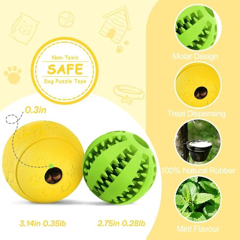 HIPPIH Dog Puzzle Toy 2 Pack, Interactive Dog Toys for Treat Dispensing, Durable Puppy Toys for Teething, Dog Treat Ball for Teeth/Slow Feeder/IQ Training/Playing, Blue-2.75‘’, Green-3.14‘’ in Kuwait