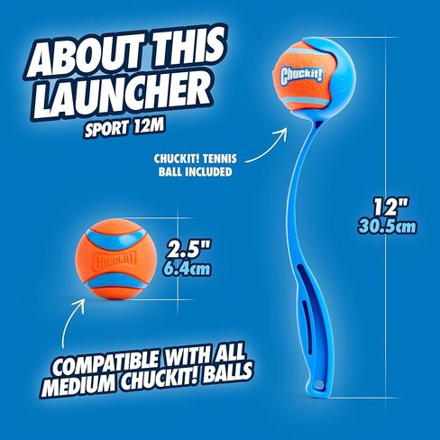 تشوكت! Dog Ball Launcher - Sport 12 "With Medium (2.5") ، Thrower Cog Fetch Ball ، للكلاب 20-60 جنيهًا ، مصنوعة في الولايات المتحدة الأمريكية in Kuwait