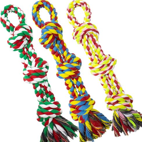 [3 Pack] Dog Rope Toys, Indestructible Dog Toys for Large and Medium Aggressive Chewers, Heavy Duty Dog Rope Toy for Large Breed, 100% Cotton Tug of War Dog Chew Toys for Boredom, Teeth Cleaning in Kuwait