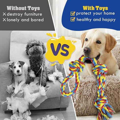 [3 Pack] Dog Rope Toys, Indestructible Dog Toys for Large and Medium Aggressive Chewers, Heavy Duty Dog Rope Toy for Large Breed, 100% Cotton Tug of War Dog Chew Toys for Boredom, Teeth Cleaning in Kuwait