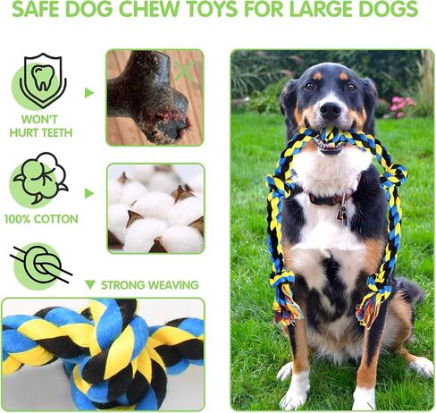 Dog Rope Toy for Large Dogs, Heavy Duty Dog Chew Toys for Aggressive Chewers, Indestructible Dog Toys for Large Dogs, Durable Cotton Tug of War Dog Rope Toys for Medium to Large Breed Teeth Cleaning in Kuwait