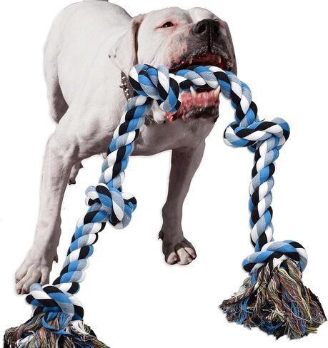 Dog Toys for Aggressive Chewers Tough Rope Chew Toys for Large and Medium Dog 3 Feet 5 Knots Indestructible Cotton Rope for Large Breed Dog Tug of War Dog Toy Teeth Cleaning in Saudi Arabia