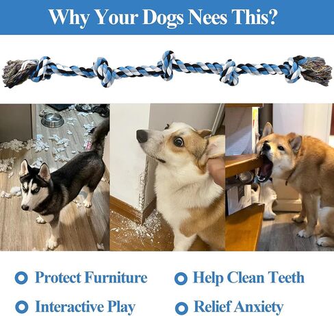Dog Toys for Aggressive Chewers Tough Rope Chew Toys for Large and Medium Dog 3 Feet 5 Knots Indestructible Cotton Rope for Large Breed Dog Tug of War Dog Toy Teeth Cleaning in Saudi Arabia
