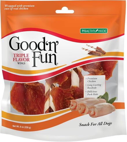 WOOL 'N' FUN TRIPLE FLACHE WINGS CEWS لجميع الكلاب ، تعامل مع الكلب الخاص بك على مضغ طويل الأمد مصنوع من الدجاج ، إخفاء لحم الخنزير وإخفاء لحوم البقر ، 12 أوقية in Kuwait
