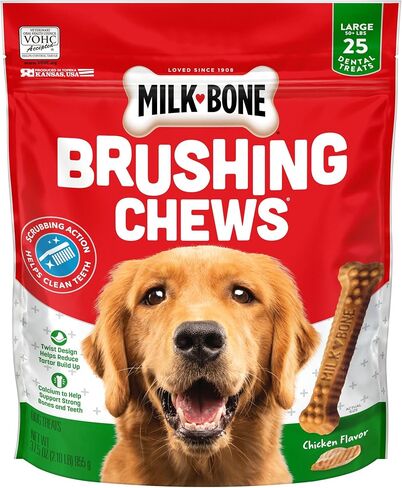 Milk-Bone Brushing Chews Daily Dental Dog Treats, Chicken Flavor, Large, 25 Count in Kuwait
