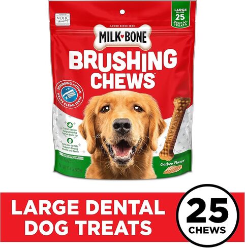 Milk-Bone Brushing Chews Daily Dental Dog Treats, Chicken Flavor, Large, 25 Count in Kuwait