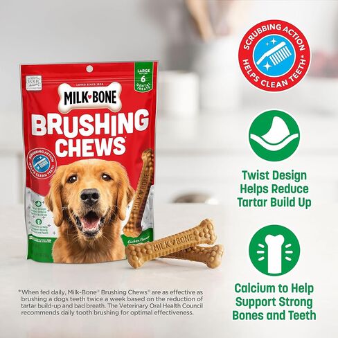 Milk-Bone Brushing Chews Daily Dental Dog Treats, Chicken Flavor, Large, 25 Count in Kuwait