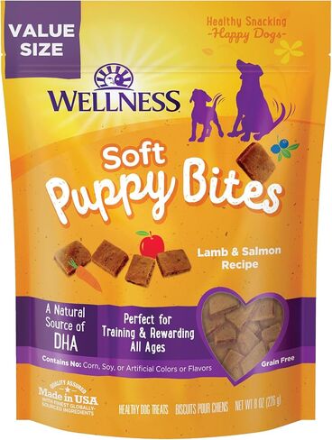 Wellness Soft Puppy Bites Dog Training Treats, Natural, Grain Free, Lamb and Salmon Recipe, 8 oz Bag in Kuwait