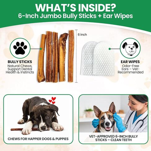 Bully Bark 100% Natural 6" Bully Sticks – 24 Count – Thin, Grass-Fed Beef Chews for Small and Medium Dogs -Fully Digestible, Natural Dental Treats to Keep Dogs Busy & Happy - Grain & Rawhide Free in Saudi Arabia