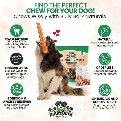 Bully Bark 100% Natural 6" Bully Sticks – 24 Count – Thin, Grass-Fed Beef Chews for Small and Medium Dogs -Fully Digestible, Natural Dental Treats to Keep Dogs Busy & Happy - Grain & Rawhide Free in Saudi Arabia