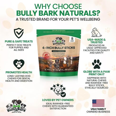 Bully Bark 100% Natural 6" Bully Sticks – 24 Count – Thin, Grass-Fed Beef Chews for Small and Medium Dogs -Fully Digestible, Natural Dental Treats to Keep Dogs Busy & Happy - Grain & Rawhide Free in Saudi Arabia