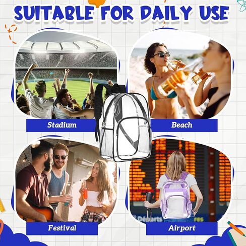 Amylove 6 Pcs Clear Backpack bulk for Stadium Events Heavy Duty PVC Transparent Bookbag for College Workplace Security (17 Inches,Pure Black) in Saudi Arabia