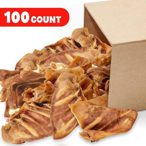 Whole Pig Ears for Dogs Large - 100 Pack Long Lasting Dog Chews - One Ingredient Delicious All Natural Flavor – Easy to Digest Dog Treat for Large Dogs - Great for Teeth and Gums in Kuwait