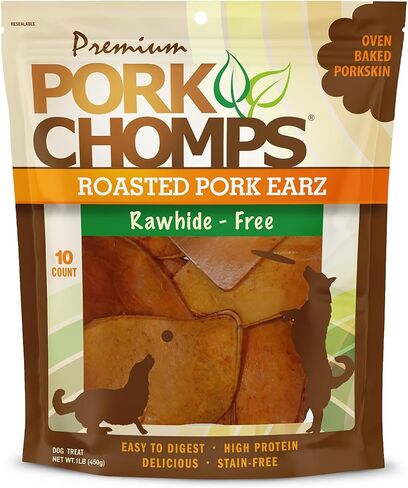 Pork Chomps Roasted Pork Skin Dog Chews, 5-inch Ear Shapes, 10 Count in Saudi Arabia