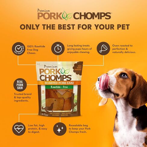 Pork Chomps Roasted Pork Skin Dog Chews, 5-inch Ear Shapes, 10 Count in Saudi Arabia