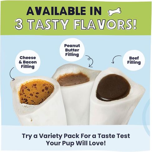 Pawstruck Large 5-6" Filled Dog Bones, Beef Flavor - Made in USA, Long-Lasting Stuffed Femur for Aggressive Chewers, Dental Treat - Pack of 3, Packaging May Vary in Saudi Arabia