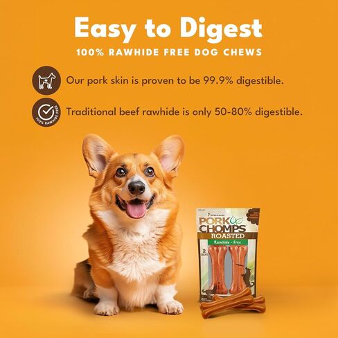 Pork Chomps Roasted Pressed Pork Skin Dog Chews, 4.5-inch Bone, 2 Count in Saudi Arabia