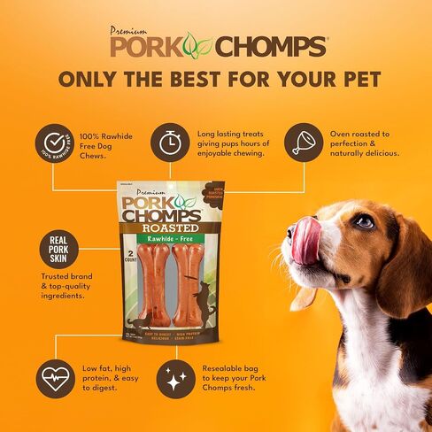 Pork Chomps Roasted Pressed Pork Skin Dog Chews, 4.5-inch Bone, 2 Count in Saudi Arabia
