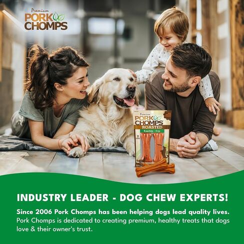 Pork Chomps Roasted Pressed Pork Skin Dog Chews, 4.5-inch Bone, 2 Count in Saudi Arabia