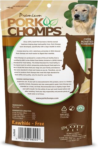 Pork Chomps Roasted Pressed Pork Skin Dog Chews, 4.5-inch Bone, 2 Count in Saudi Arabia