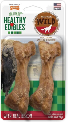 Nylabone Healthy Edibles WILD Natural Long-Lasting Bison Flavor Bone Chew Treats for Dogs, Medium (2 Count) in Kuwait
