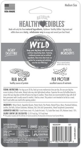 Nylabone Healthy Edibles WILD Natural Long-Lasting Bison Flavor Bone Chew Treats for Dogs, Medium (2 Count) in Kuwait