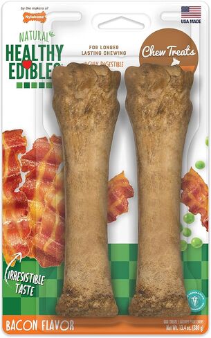 Nylabone Healthy Edibles Natural Dog Chews Long Lasting Bacon Flavor Treats for Dogs, X-Large/Souper (2 Count) in Kuwait