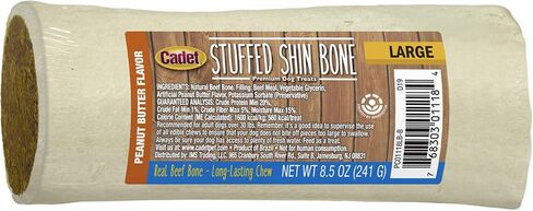 Cadet Stuffed Shin Bone - Highly Digestible, High Protein, Long-Lasting Dog Chew Bone for Aggressive Chewers, Supports Dental Health, - Peanut Butter Flavor, Large (1 Count) in Saudi Arabia