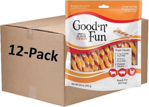Good'n'fun Triple Flavor Twists ، عصي مضغ الكلاب ، الدجاج الممتاز ولحم البقر. in Kuwait
