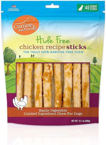 Canine Naturals Chicken Recipe Chew - Rawhide Free Dog Treats - Made From USA Raised Chicken - All-Natural and Easily Digestible - 40 Pack of 5 Inch Stick Chews in Kuwait