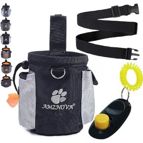 AMZNOVA Dog Treat Bag, Puppy Training Pouch, 3 Cups Animal Walking Snack Container Best Hiking Toys Pack Dispenser Carries with Waistband, Black