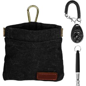 Dog Treat Pouch Training Kit for Keychain, Small Puppy Treat Bag with Clip for Leash on The go, Hands Free Auto Closure Pouches with Dog Clicker and Silent Whistle for Pet Training