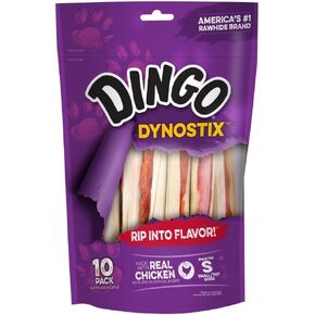 Dingo Dynostix Premium Rawhide Treats Made with Real Chicken, No Fillers or Artificial Binders, America's #1 Rawhide Brand 10-Count
