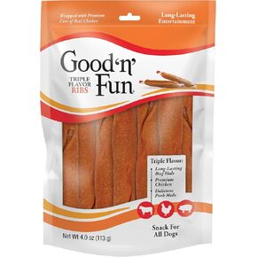 Good ’n’ Fun Triple Flavor Ribs, Rawhide Snack for All Dogs